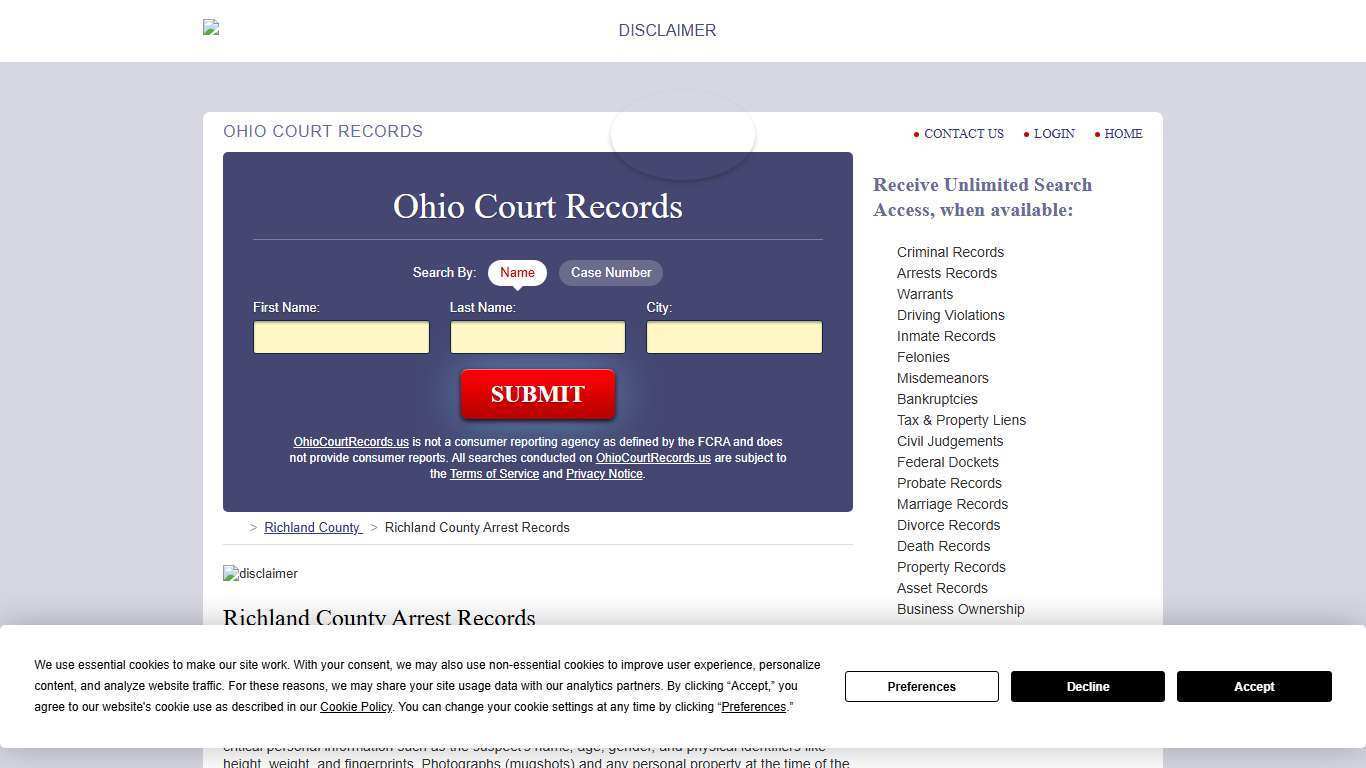 Richland County Arrest Records | OhioCourtRecords.us