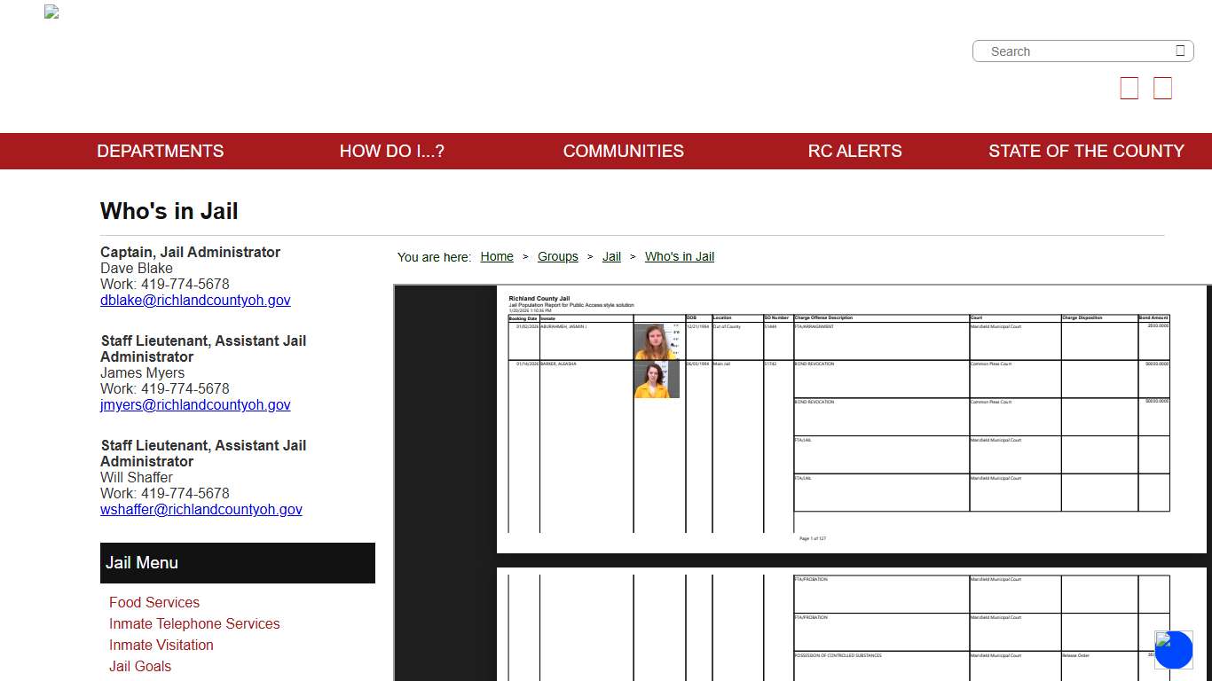 Richland County Ohio - Who's in Jail